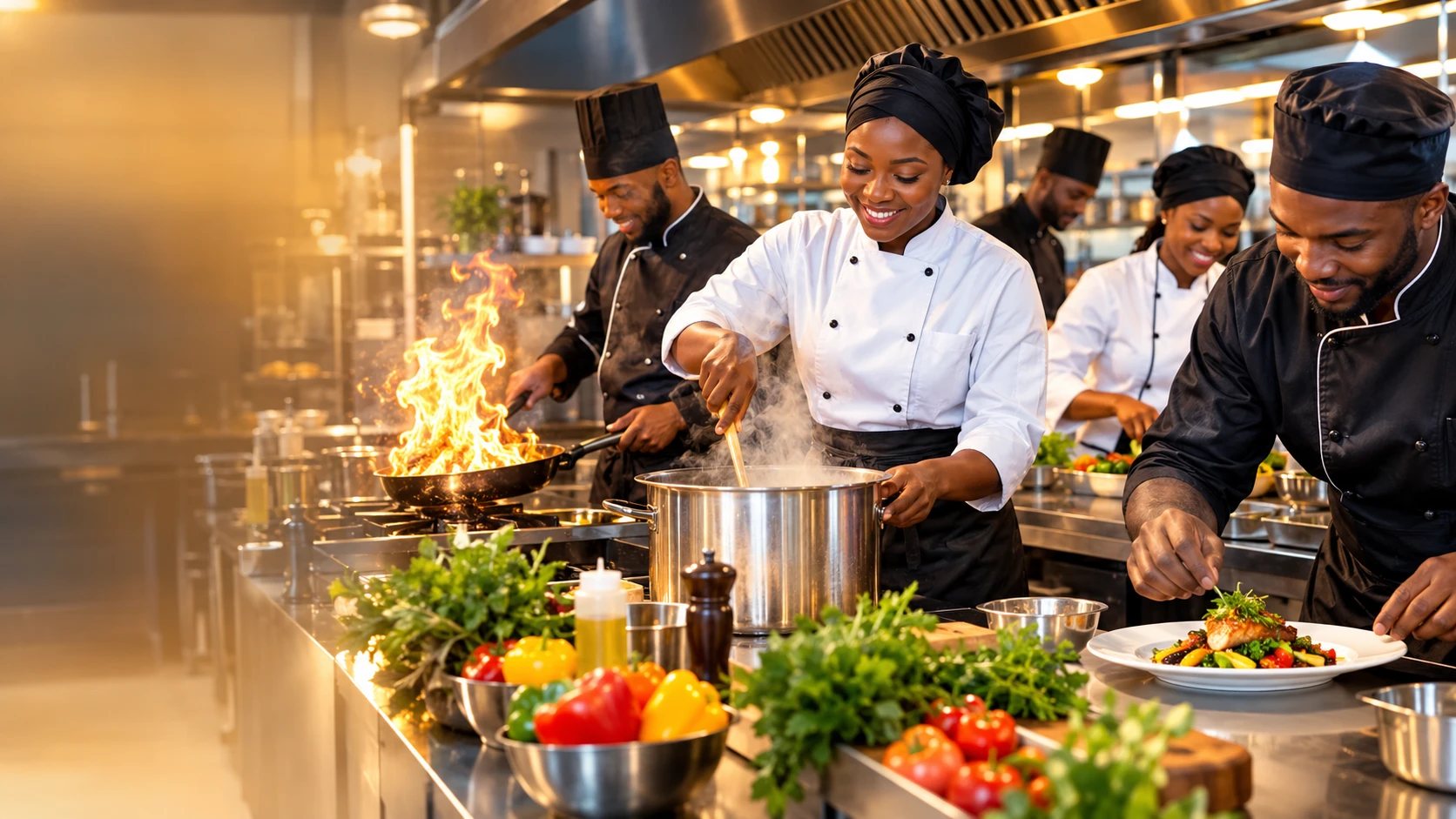 Brigade de cuisine en formation à l’école hôtelière EchoResta d’Abidjan
